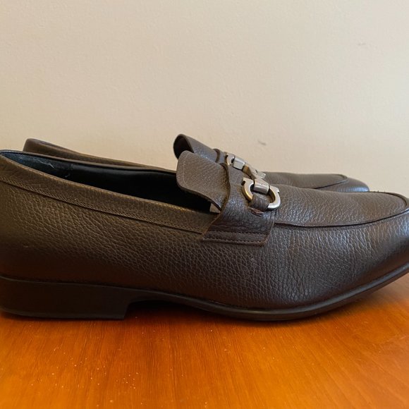 FERRAGAMO: Men\'s Parigi Gancini Leather Drivers - Excellent Condition. Size 10